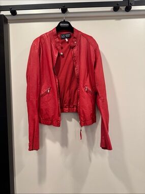 Armani Jeans Women's Bright Red Leather Moto Jacket